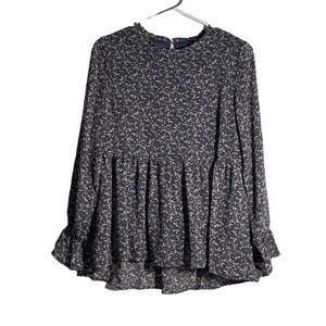 Women Peplum Blue Floral Blouse Size Small